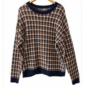 Belle by Belldini Womens XL Plaid Tweed Knit Crewneck Pullover Sweater